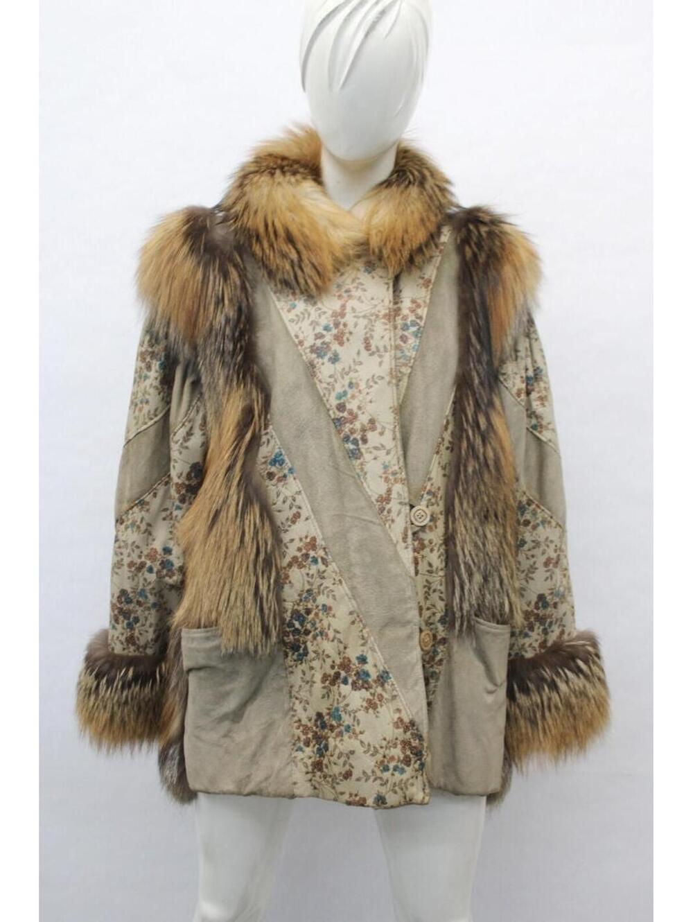 Excellent Beige Leather/Suede & Fox Fur Coat Jacket Women Woman Size 4 Small